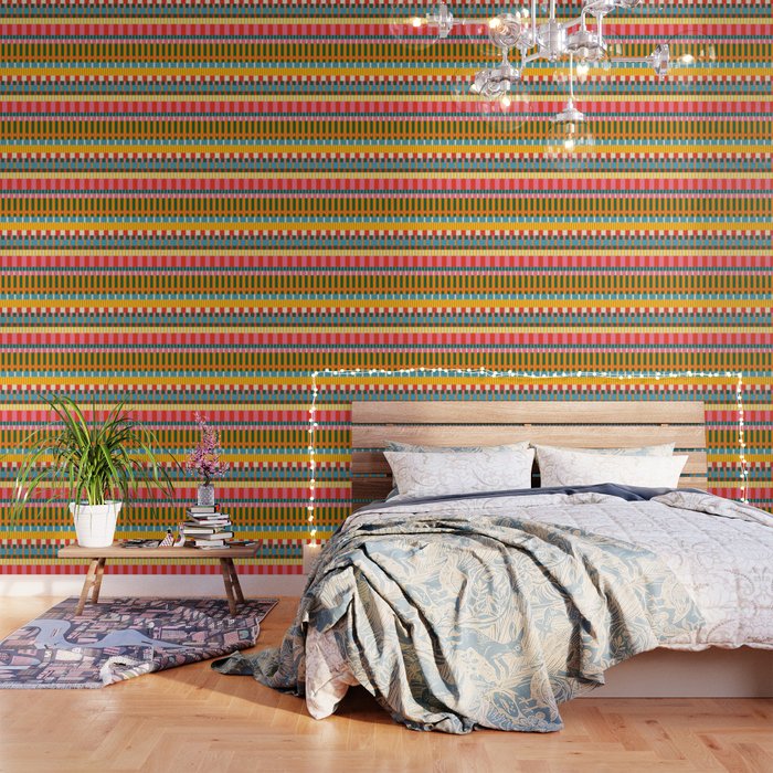 Midcentury Modern Blocks of Stripes colorful pattern Wallpaper Gallery Image 3