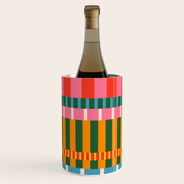Midcentury Modern Blocks of Stripes colorful pattern Wine Chiller Gallery Image 3
