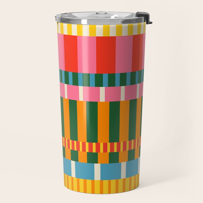 Midcentury Modern Blocks of Stripes colorful pattern Travel Mug Gallery Image 2