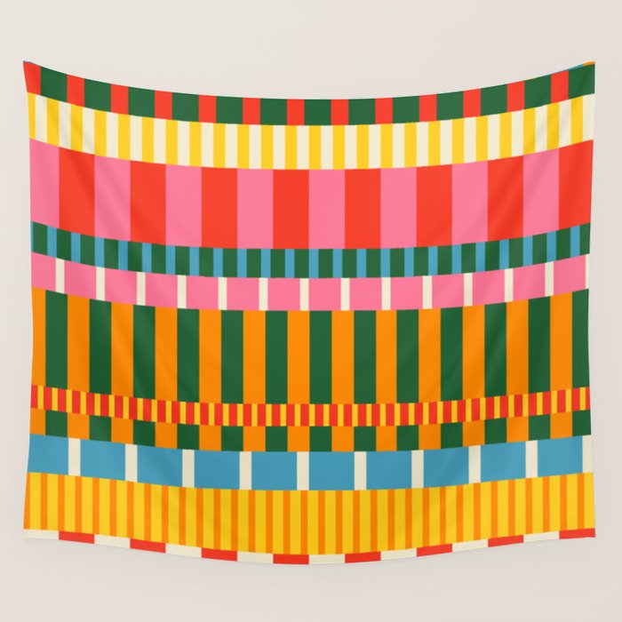 Midcentury Modern Blocks of Stripes colorful pattern Wall Tapestry Gallery Image 4