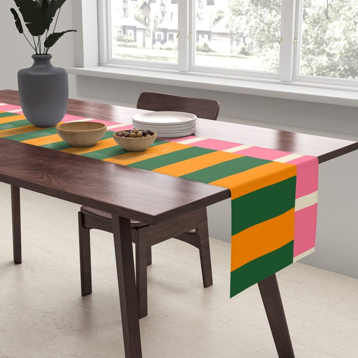 Midcentury Modern Blocks of Stripes colorful pattern Table Runner Gallery Image 2