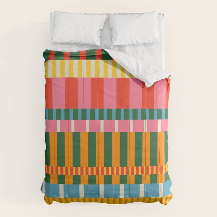 Midcentury Modern Blocks of Stripes colorful pattern Comforter Gallery Image 1