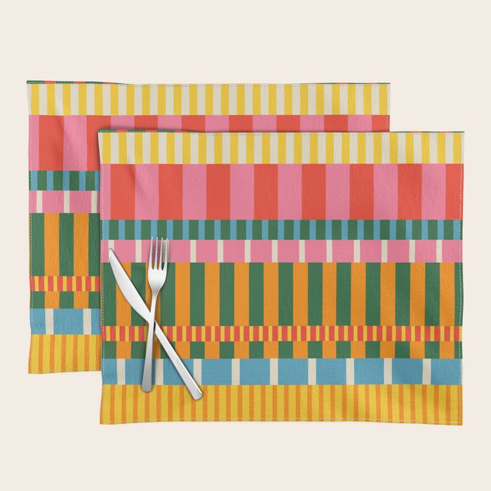 Midcentury Modern Blocks of Stripes colorful pattern Placemat Gallery Image 1