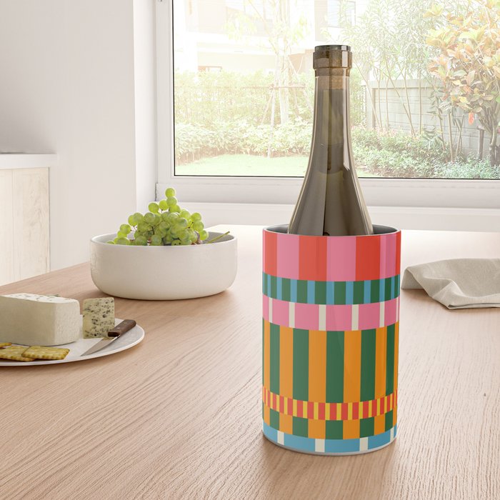 Midcentury Modern Blocks of Stripes colorful pattern Wine Chiller Gallery Image 4