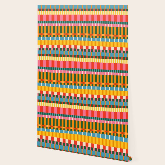 Midcentury Modern Blocks of Stripes colorful pattern Wallpaper Gallery Image 2