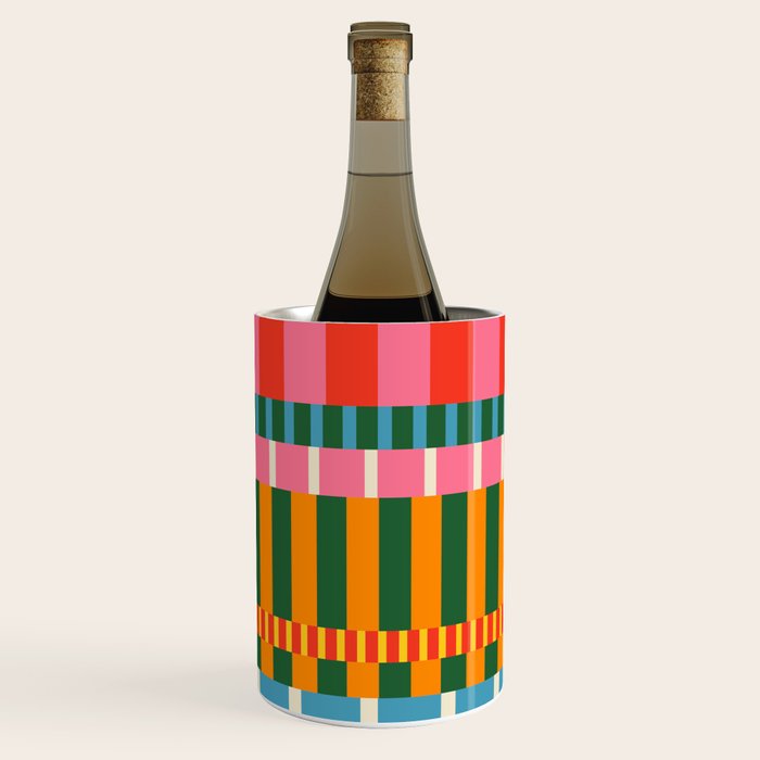 Midcentury Modern Blocks of Stripes colorful pattern Wine Chiller Gallery Image 1