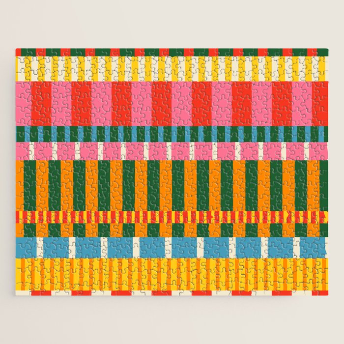 Midcentury Modern Blocks of Stripes colorful pattern Jigsaw Puzzle Gallery Image 1