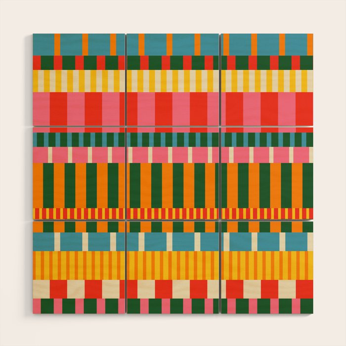 Midcentury Modern Blocks of Stripes colorful pattern Wood Wall Art Gallery Image 1