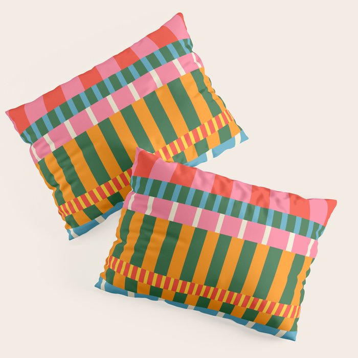 Midcentury Modern Blocks of Stripes colorful pattern Pillow Sham Gallery Image 3
