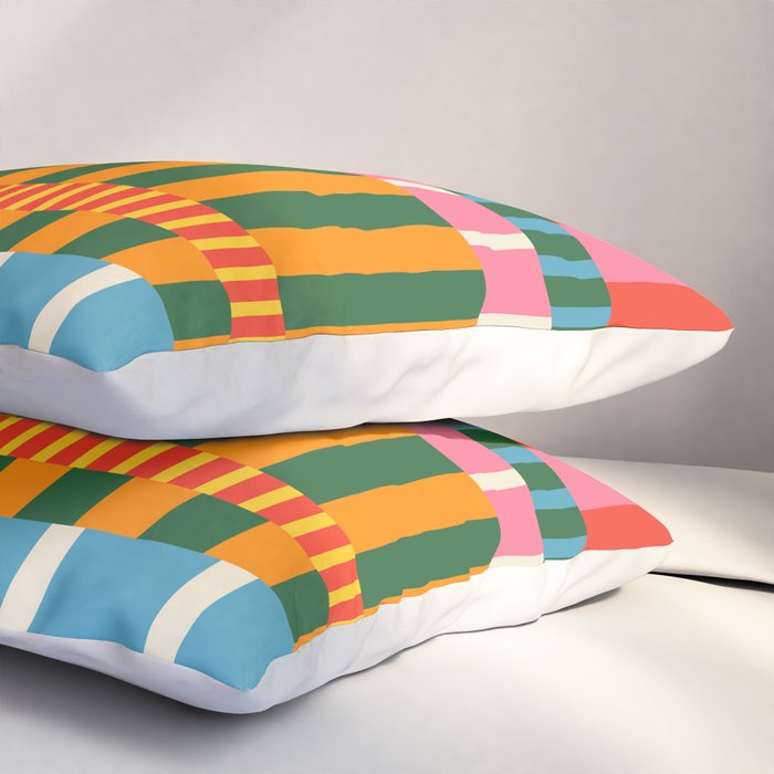 Midcentury Modern Blocks of Stripes colorful pattern Pillow Sham Gallery Image 3