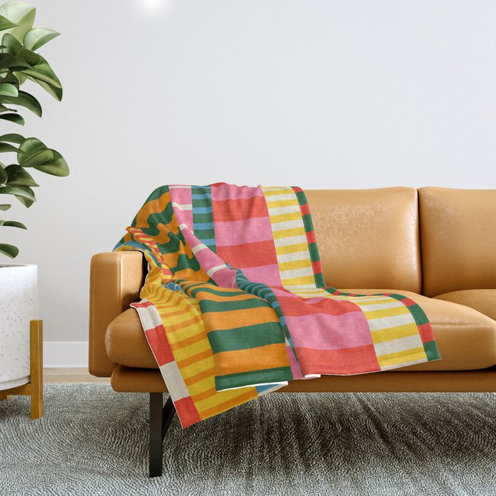 Midcentury Modern Blocks of Stripes colorful pattern Throw Blanket Gallery Image 1