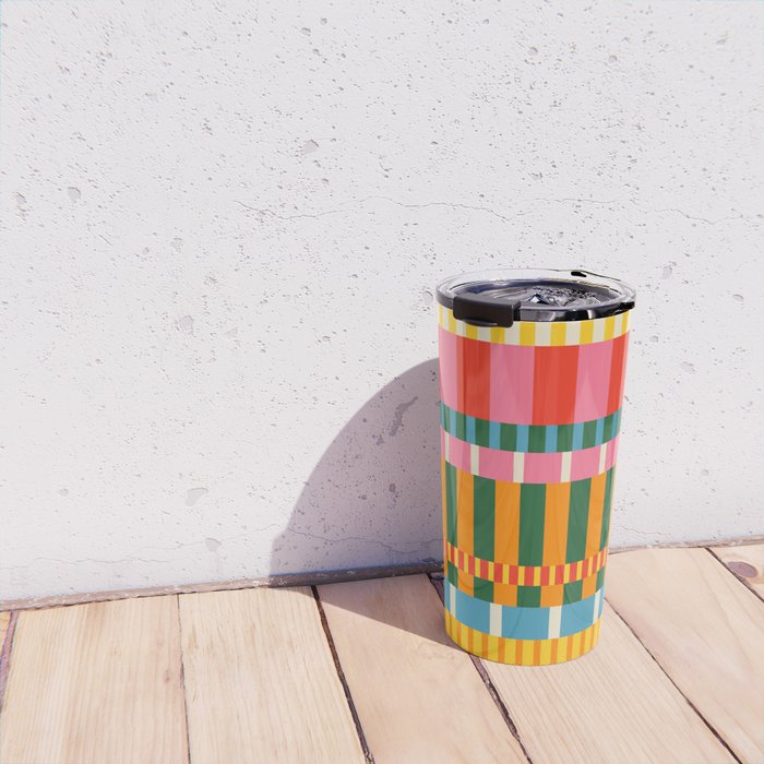 Midcentury Modern Blocks of Stripes colorful pattern Travel Mug Gallery Image 4