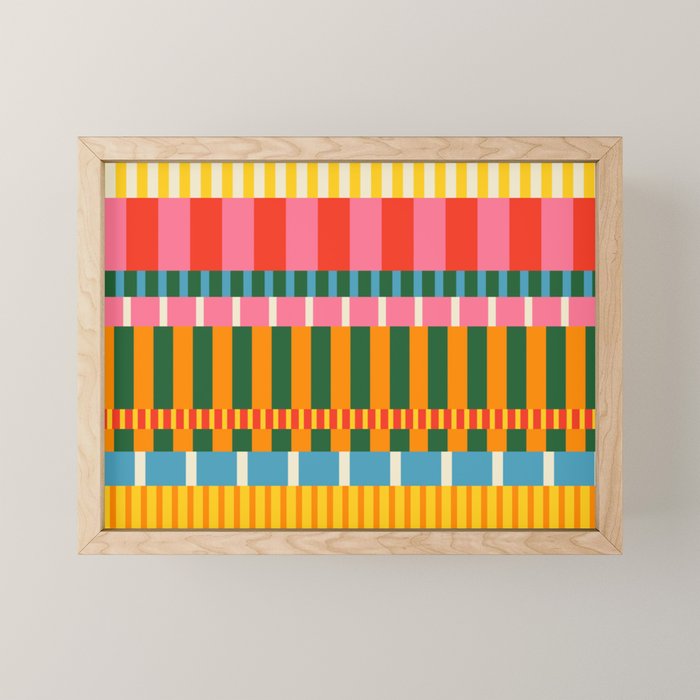 Midcentury Modern Blocks of Stripes colorful pattern Mini Art Print Gallery Image 1