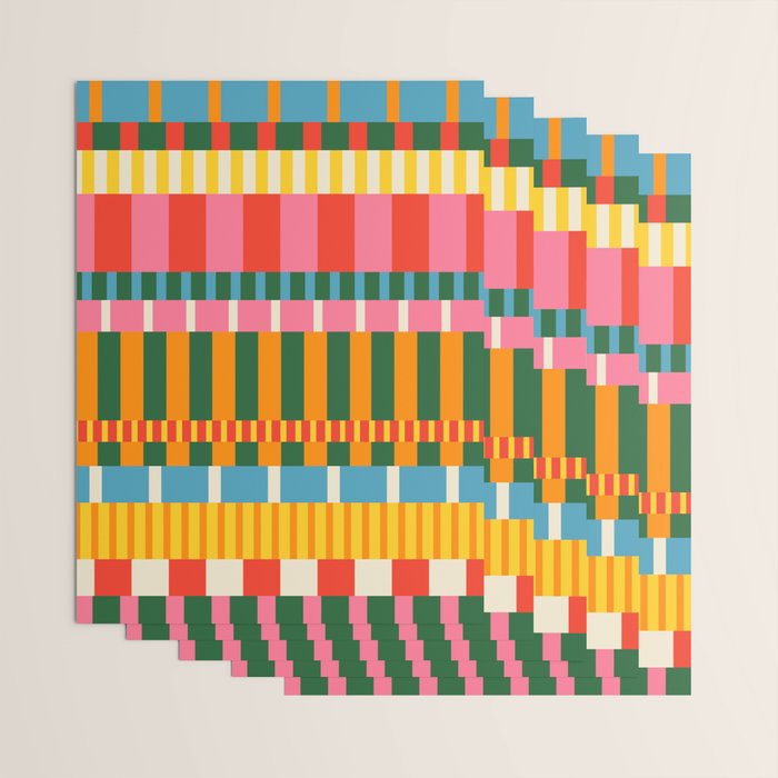 Midcentury Modern Blocks of Stripes colorful pattern Wrapping Paper Gallery Image 3