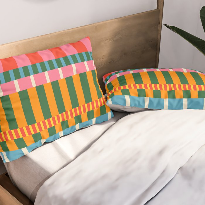 Midcentury Modern Blocks of Stripes colorful pattern Pillow Sham Gallery Image 2