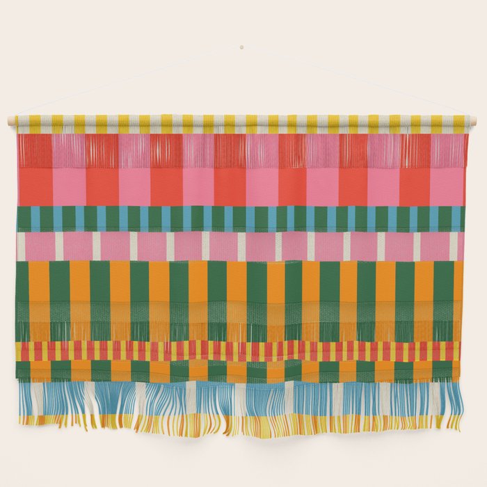 Midcentury Modern Blocks of Stripes colorful pattern Wall Hanging Gallery Image 1