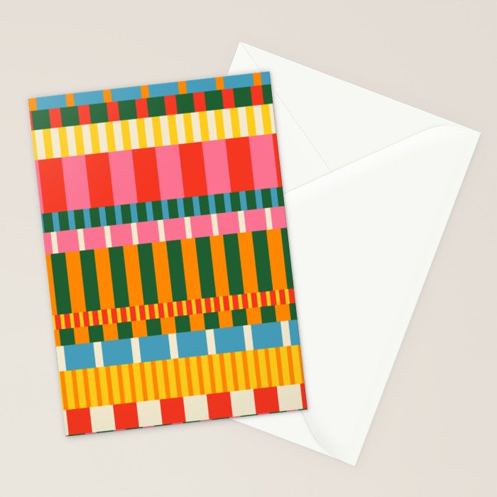 Midcentury Modern Blocks of Stripes colorful pattern Stationery Card Gallery Image 2