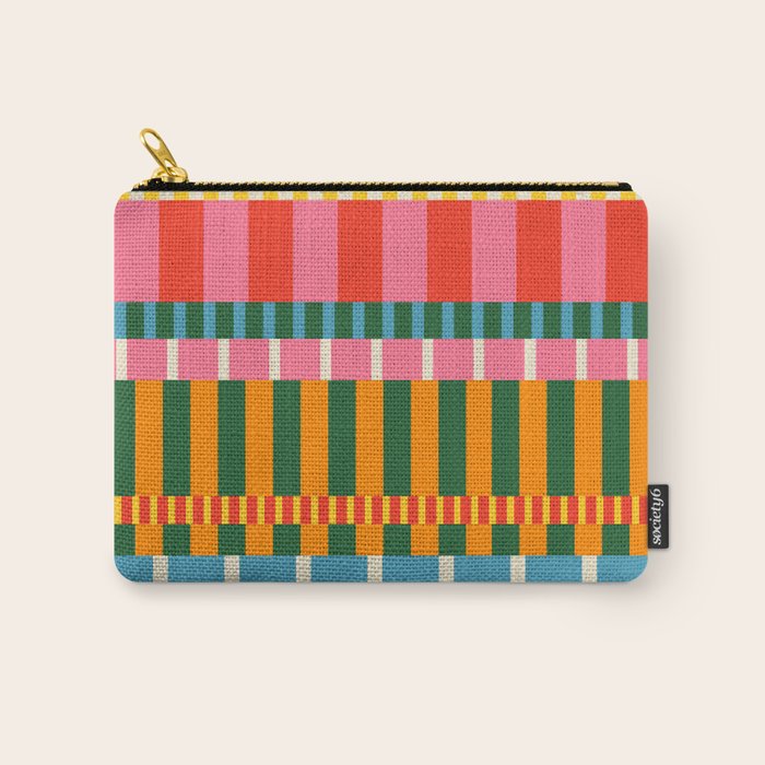 Midcentury Modern Blocks of Stripes colorful pattern Carry All Pouch Gallery Image 1