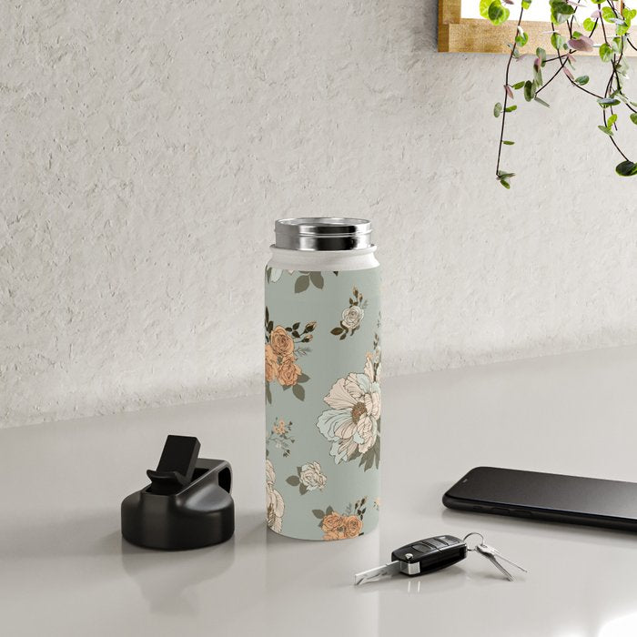 romantic pattern with lush peonies Water Bottle Gallery Image 4