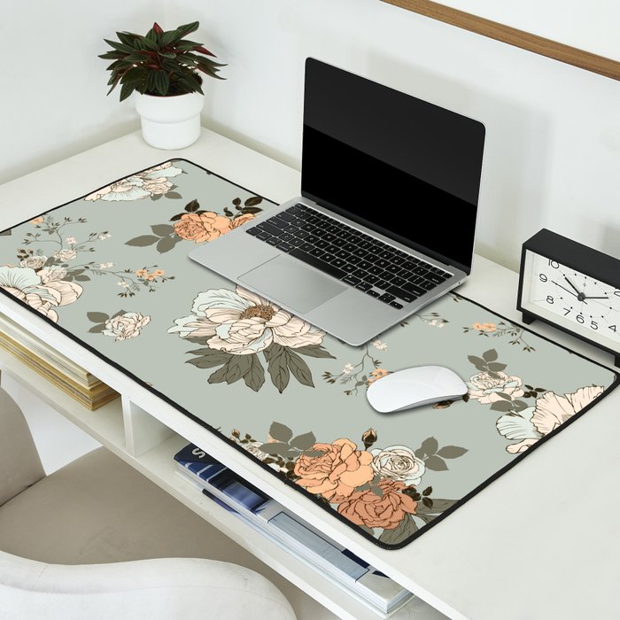 romantic pattern with lush peonies Desk Mat Gallery Image 2
