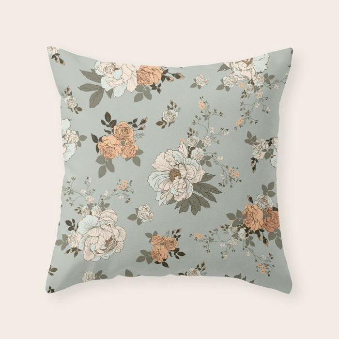 romantic pattern with lush peonies Throw Pillow Gallery Image 1