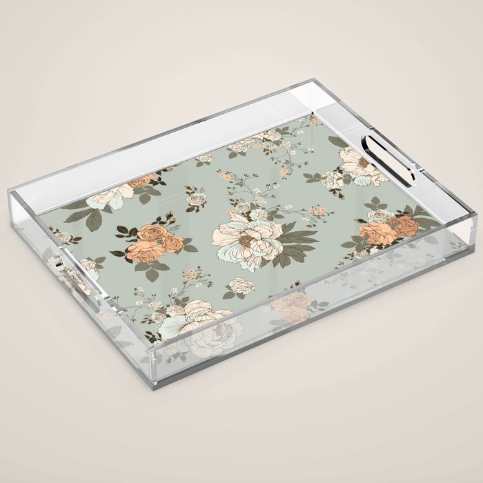 romantic pattern with lush peonies Acrylic Tray Gallery Image 1