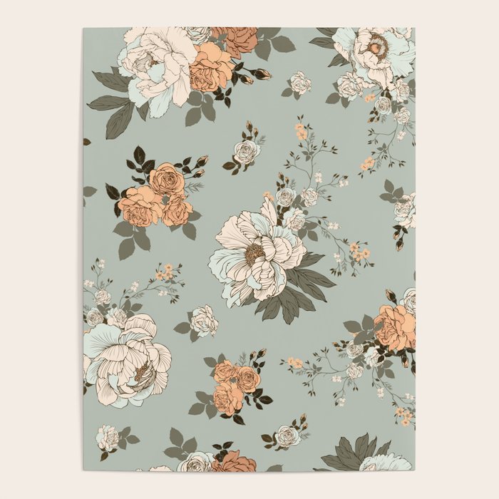 romantic pattern with lush peonies Poster Gallery Image 4
