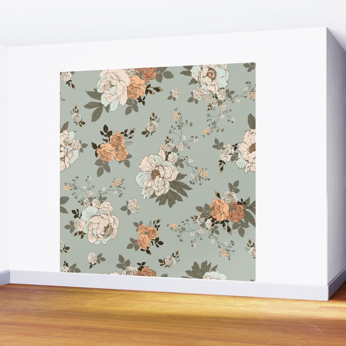 romantic pattern with lush peonies Wall Mural Gallery Image 2