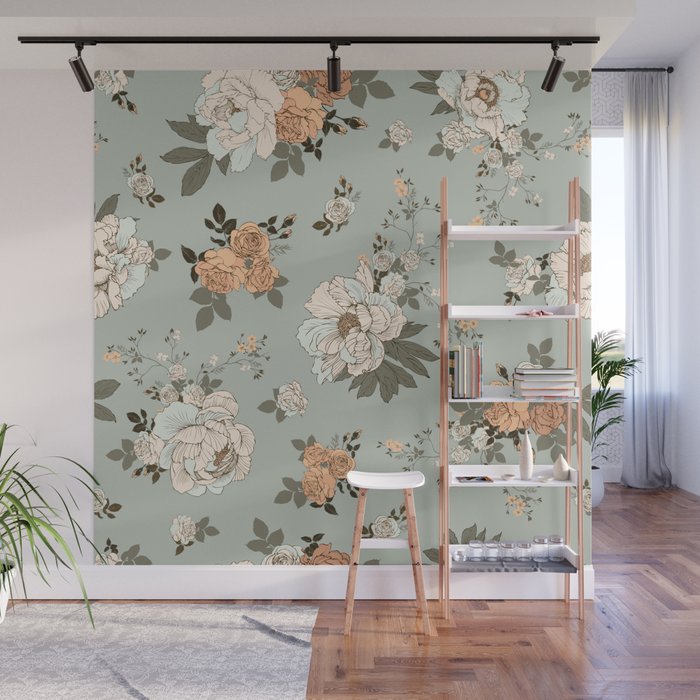 romantic pattern with lush peonies Wall Mural Gallery Image 1