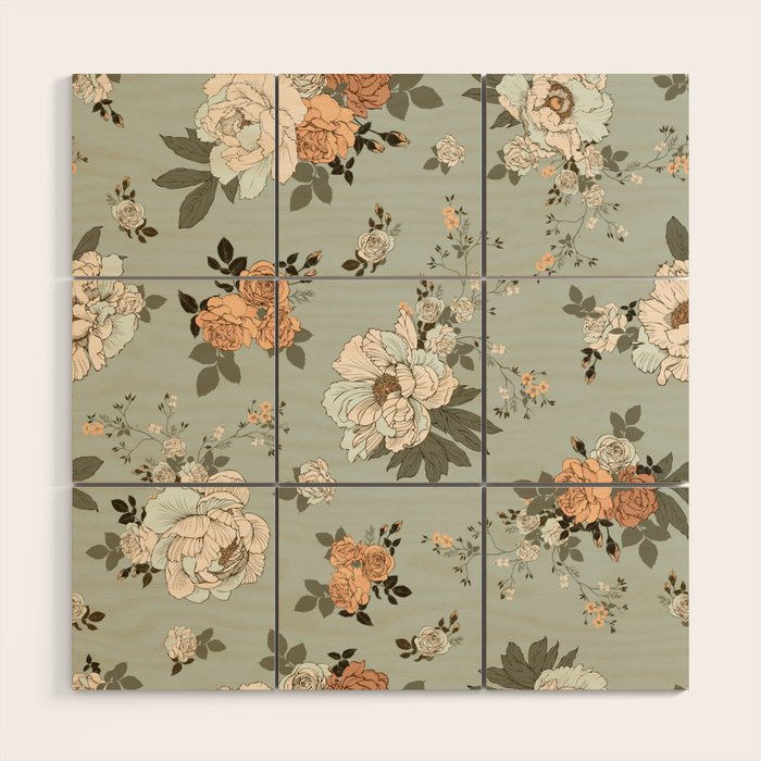 romantic pattern with lush peonies Wood Wall Art Gallery Image 1
