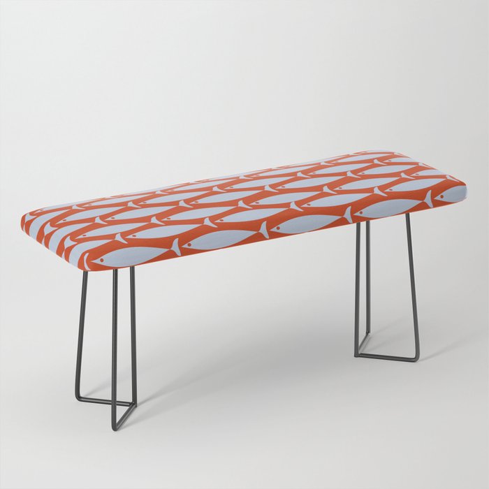 Coastal Fish Retro Pattern in Pale Blue and Bold Red Orange Bench Gallery Image 1