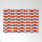 Coastal Fish Retro Pattern in Pale Blue and Bold Red Orange Welcome Mat Gallery Image 1