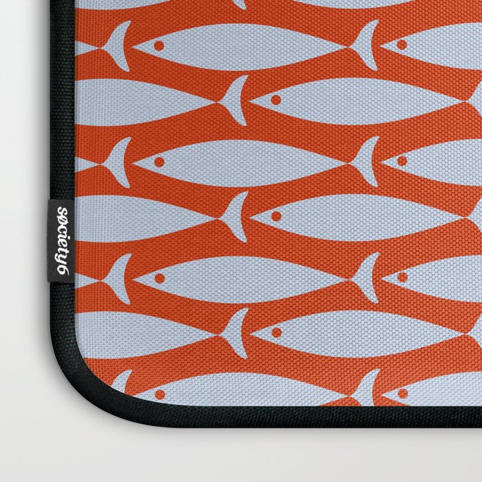 Coastal Fish Retro Pattern in Pale Blue and Bold Red Orange Laptop Sleeve Gallery Image 3
