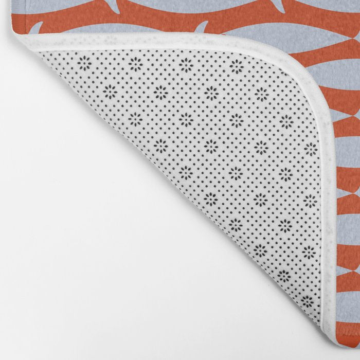 Coastal Fish Retro Pattern in Pale Blue and Bold Red Orange Bath Mat Gallery Image 2