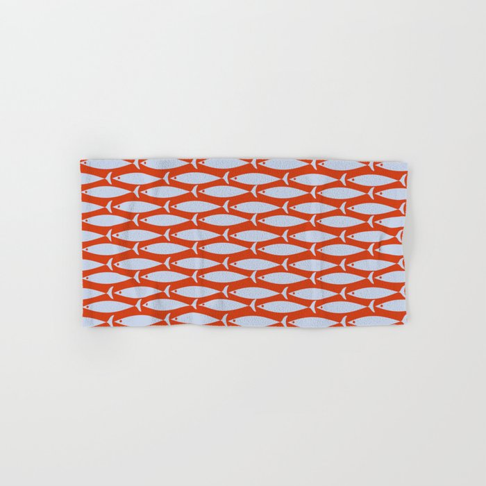 Coastal Fish Retro Pattern in Pale Blue and Bold Red Orange Bath Towel Gallery Image 1