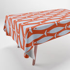 Coastal Fish Retro Pattern in Pale Blue and Bold Red Orange Tablecloth Gallery Image 1