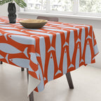 Coastal Fish Retro Pattern in Pale Blue and Bold Red Orange Tablecloth Gallery Image 3