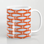 Coastal Fish Retro Pattern in Pale Blue and Bold Red Orange Coffee Mug Gallery Image 1