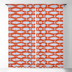Coastal Fish Retro Pattern in Pale Blue and Bold Red Orange Window Curtain Gallery Image 5