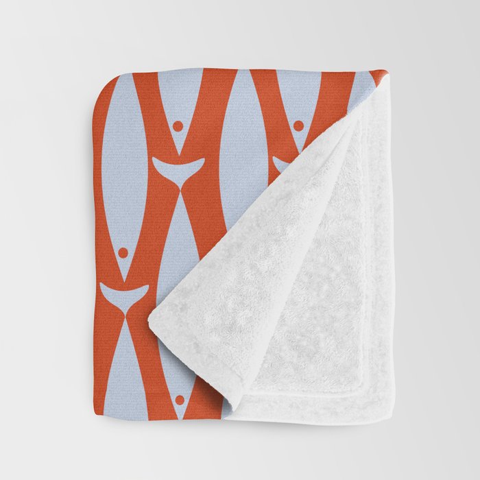 Coastal Fish Retro Pattern in Pale Blue and Bold Red Orange Throw Blanket Gallery Image 3
