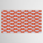 Coastal Fish Retro Pattern in Pale Blue and Bold Red Orange Tablecloth Gallery Image 2