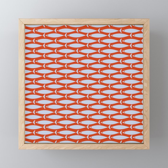 Coastal Fish Retro Pattern in Pale Blue and Bold Red Orange Mini Art Print Gallery Image 1
