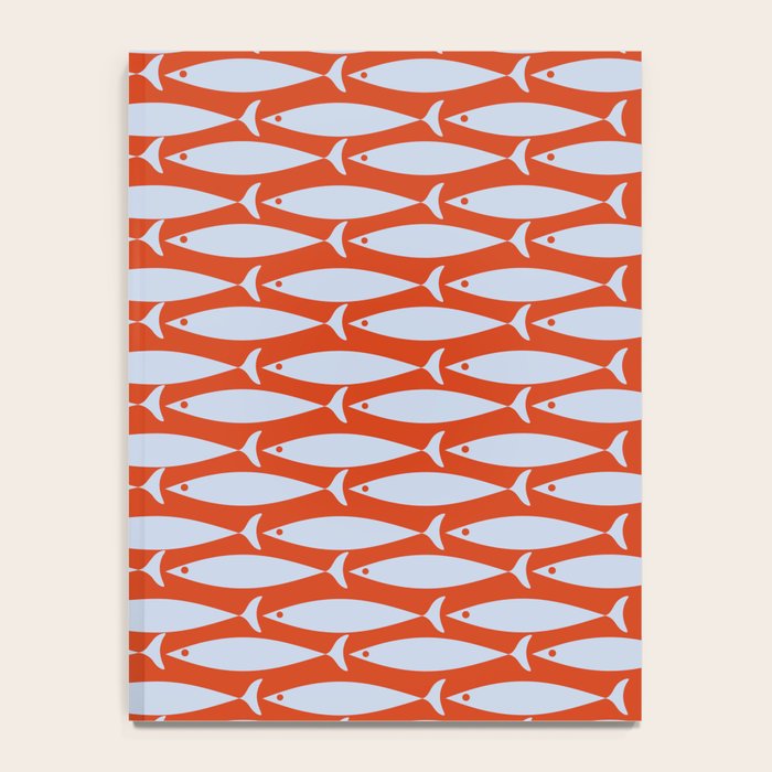Coastal Fish Retro Pattern in Pale Blue and Bold Red Orange Notebook Gallery Image 4