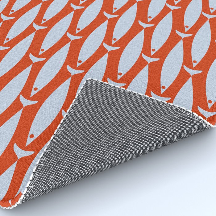 Coastal Fish Retro Pattern in Pale Blue and Bold Red Orange Rug Gallery Image 4