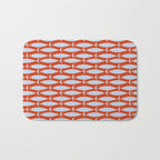 Coastal Fish Retro Pattern in Pale Blue and Bold Red Orange Bath Mat Gallery Image 1