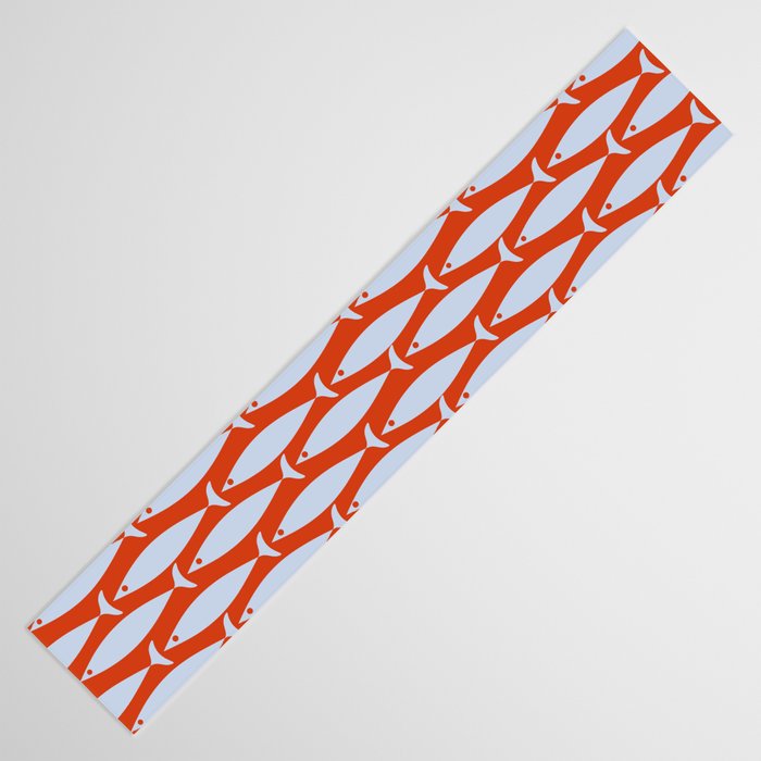 Coastal Fish Retro Pattern in Pale Blue and Bold Red Orange Table Runner Gallery Image 3