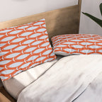 Coastal Fish Retro Pattern in Pale Blue and Bold Red Orange Pillow Sham Gallery Image 2