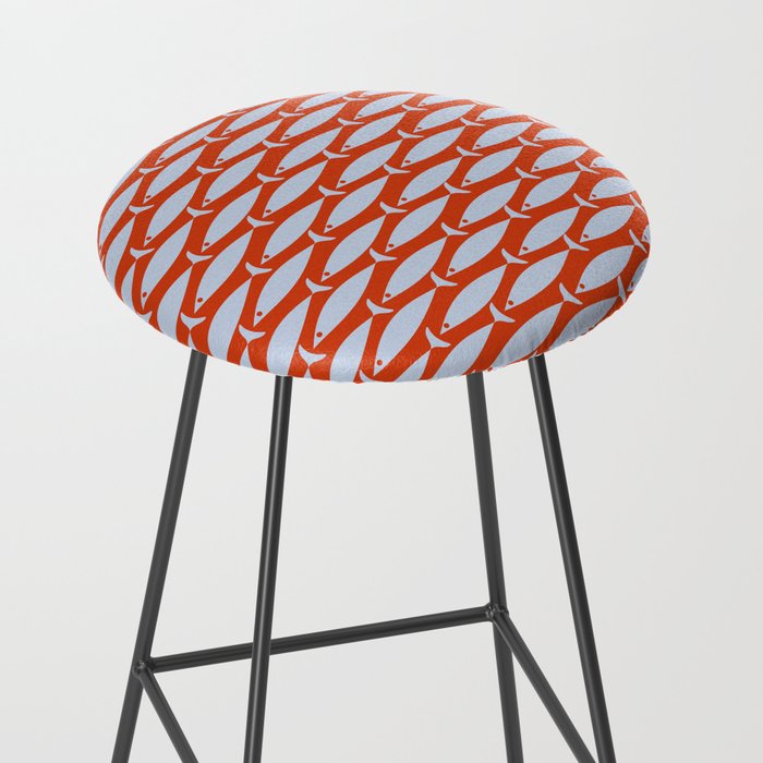 Coastal Fish Retro Pattern in Pale Blue and Bold Red Orange Stool Gallery Image 2