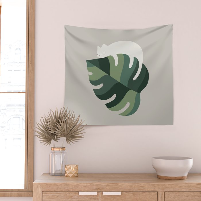 Cat and Plant 10 Wall Tapestry Gallery Image 2