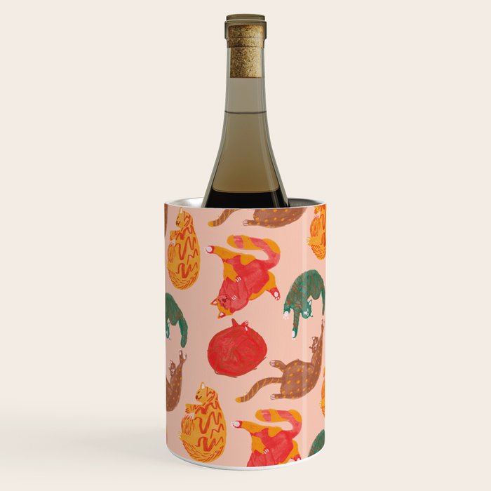 Sleepy Cozy Kitty Cats in Green & Orange Wine Chiller Gallery Image 1